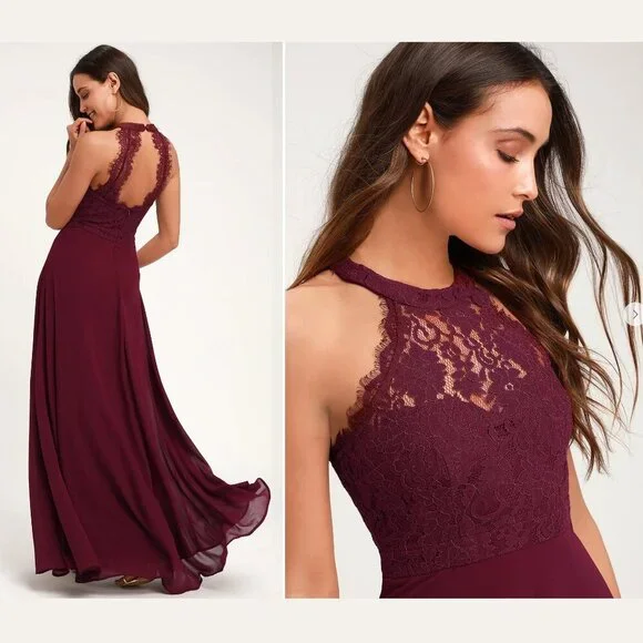 Lulus | Dresses | Lulus Dance All Evening Burgundy Lace Maxi Dress Nwot S |  Poshmark